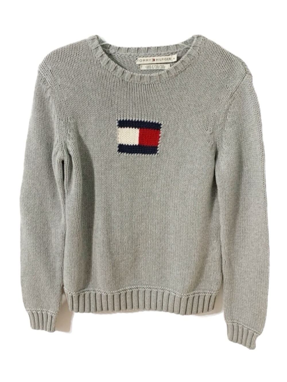 Tommy Hilfiger Logo Graphic 100% Cotton Long Sleeve Crewneck Pullover Sweater